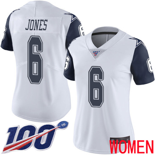 Women Dallas Cowboys Limited White Chris Jones #6 100th Season Rush Vapor Untouchable NFL Jersey->women nfl jersey->Women Jersey